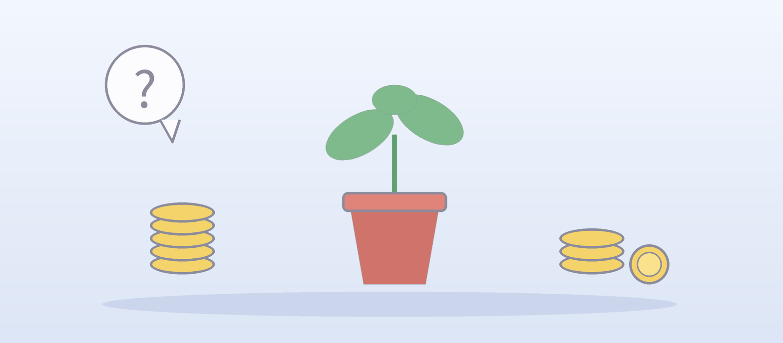 芽が出た鉢植えとコインのイラスト